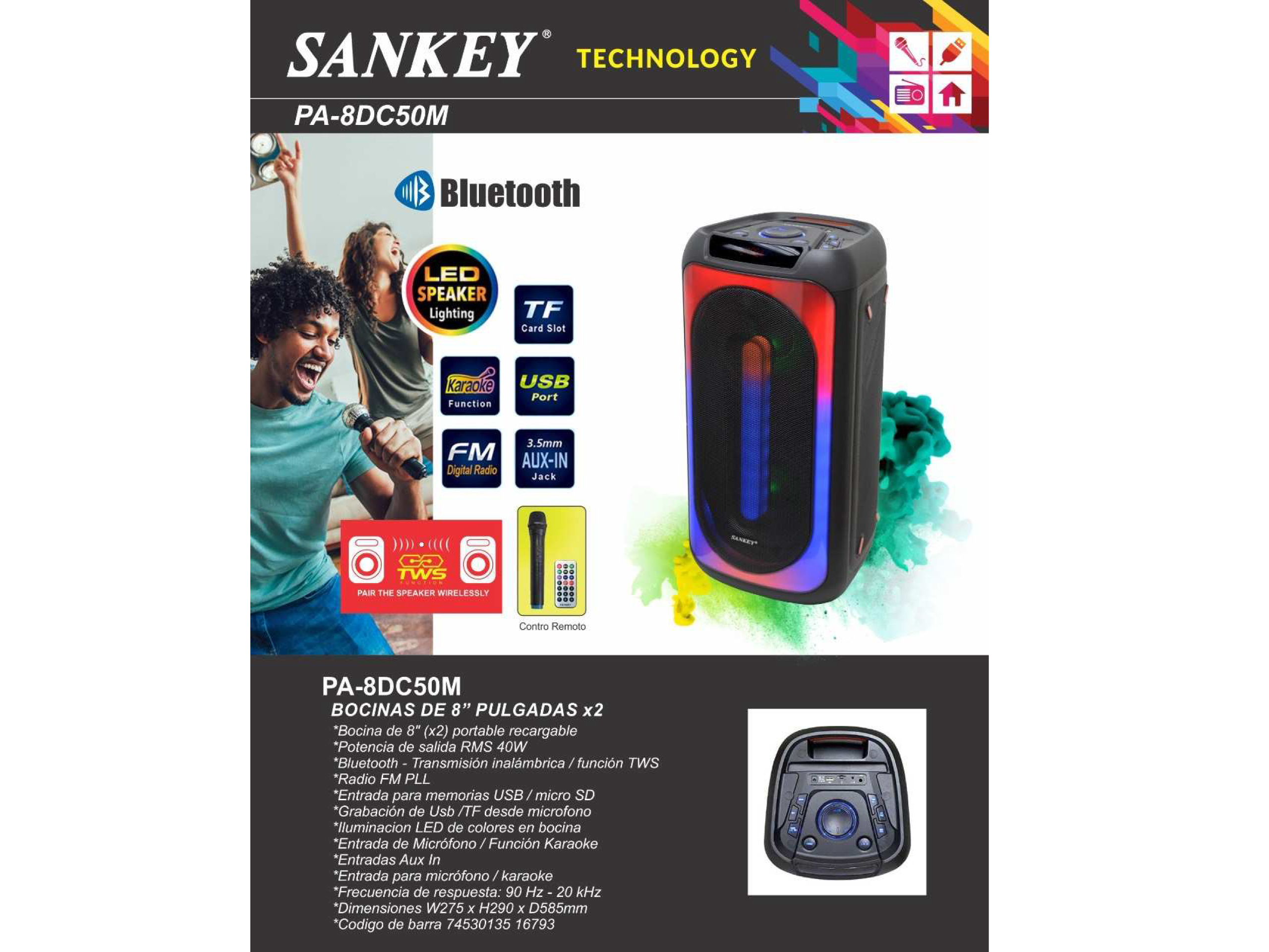 Bocina súper woofer 8" x 2 SANKEY - Imagen 2