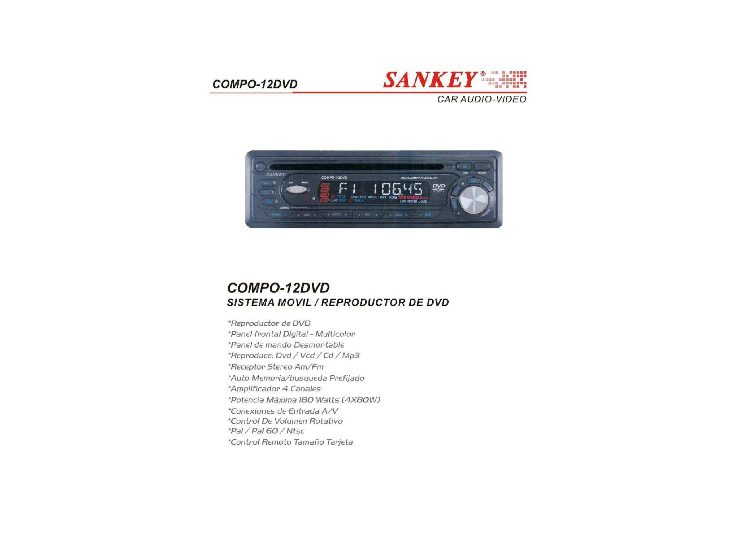 Reproductor De Carro Fm/Cd/Dvd SANKEY - Imagen 2