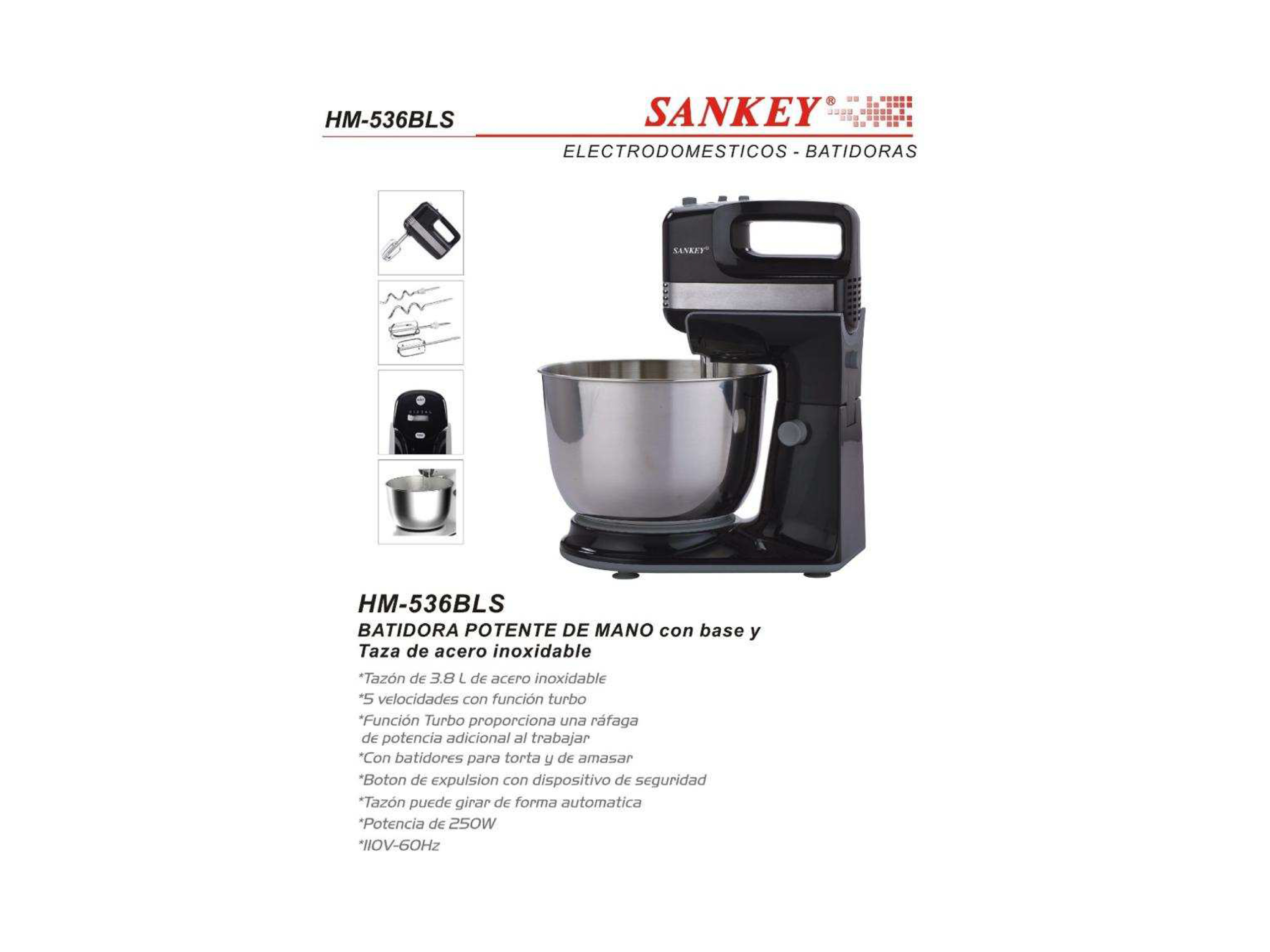 Batidora de mano 5V C/Base y taza plástica negra 250W SANKEY - Imagen 4