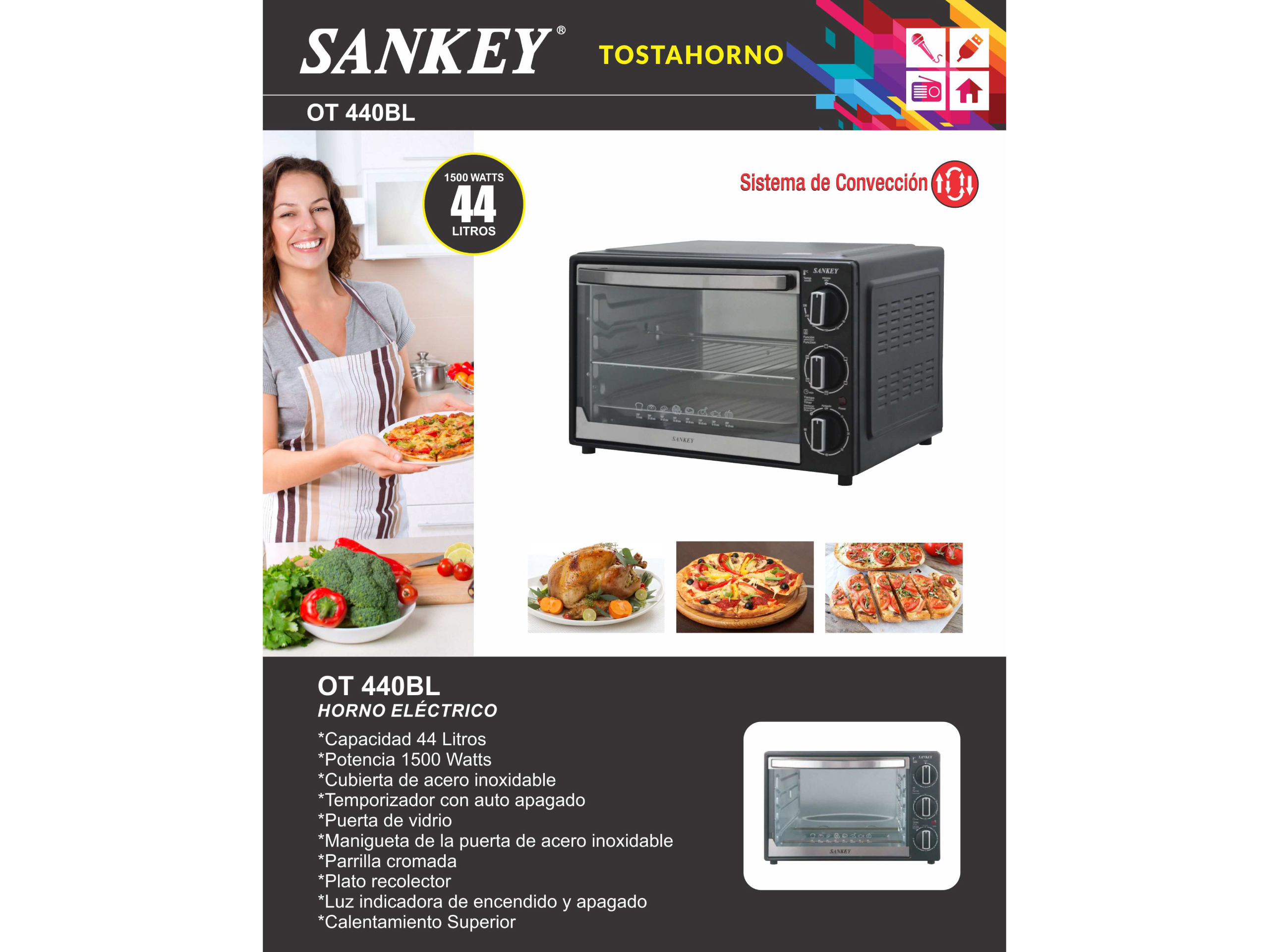 Horno eléctrico rostizador 50Lts 1440W SANKEY / Negro - Imagen 4