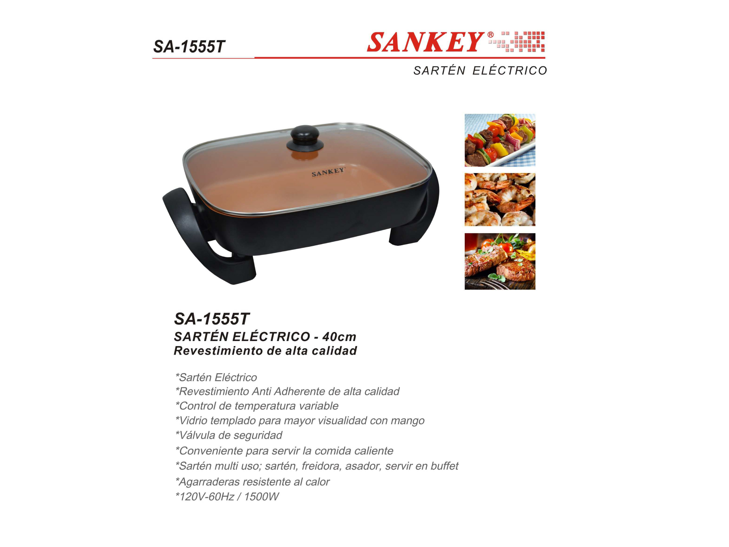 Sartén eléctrico antiadherente 40cm 1500W SANKEY - Imagen 3